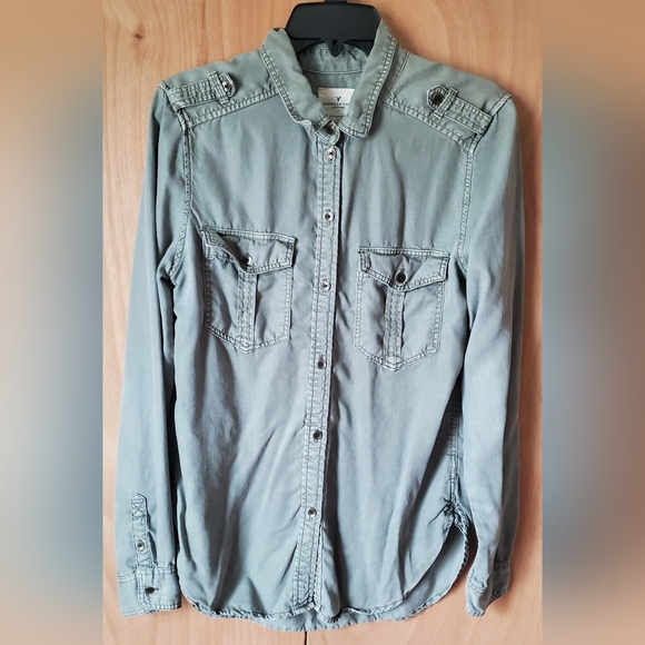 American Eagle Outfitters Tops Sage Green Button Up Shirt Poshmark